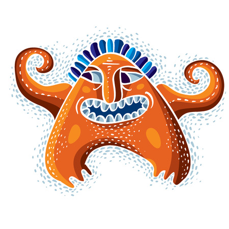 Comic character, vector funny alien monster. Emotional expression idea graphic symbol, design element.のイラスト素材