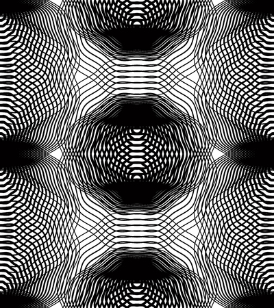 Ornate vector monochrome abstract background with overlapping black lines. Symmetric decorative...