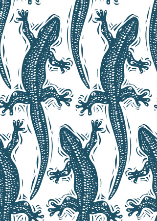 Vector lizards wrapping paper, seamless pattern with reptiles, art zoology wallpaper. Stylized lizards top view.のイラスト素材
