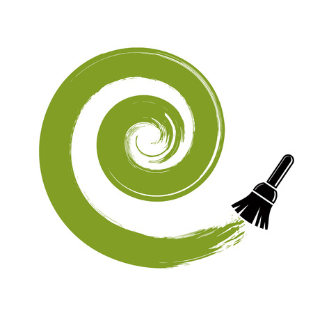 Spiral curve vector illustration, brushed circular shape. Green grunge round figure, acrylic sample created with paintbrush.のイラスト素材