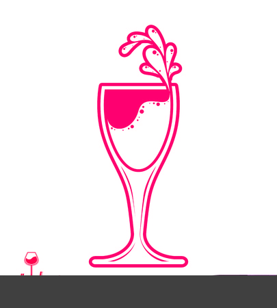 Vector goblet  alcohol drink theme illustration. Elegant wineglass with splatter isolated on white, winery emblem, eps8 holiday design element.のイラスト素材