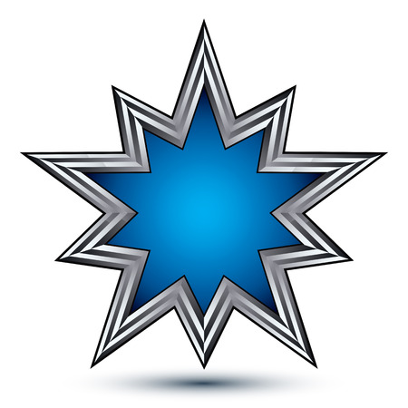 Vector stylized symbol isolated on white background.  Glamorous blue polygonal star with silver outline, clear EPS 8, heraldic decorative 3d insignia. Reward conceptual icon.のイラスト素材