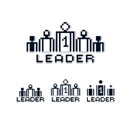 Vector retro sign made in pixel art style. Leadership and teamwork theme geometric pixilated symbol, leader number one.のイラスト素材