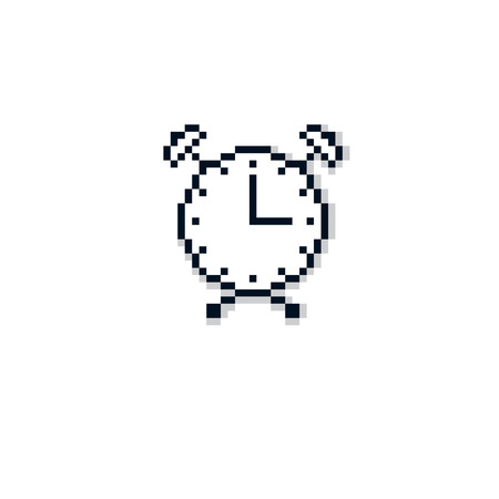 Vector pixel icon isolated, 8bit graphic element. Simplistic alarm clock sign, time idea.のイラスト素材