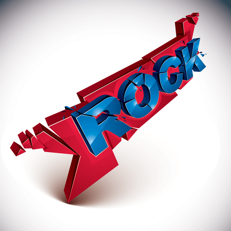 3d rock word broken into pieces, demolished vector design element. Shattered art stylish inscription.のイラスト素材