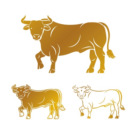 Bull ancient emblems elements set. Heraldic vector design elements collection. Retro style label, heraldry logo.のイラスト素材