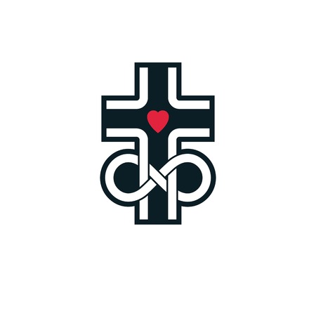 Immortal God conceptual logo design combined with infinity loop sign and Christian Cross, vector creative symbol.のイラスト素材