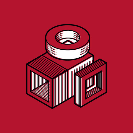 3d abstract isometric construction, vector polygonal shape.のイラスト素材