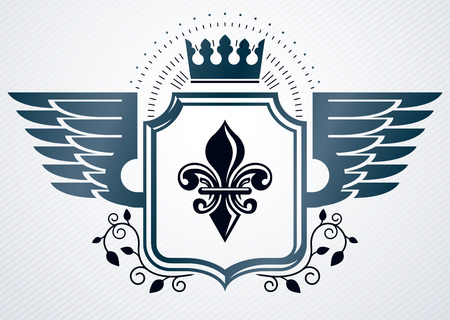 Vintage decorative heraldic vector emblem composed with eagle wings and royal crownのイラスト素材