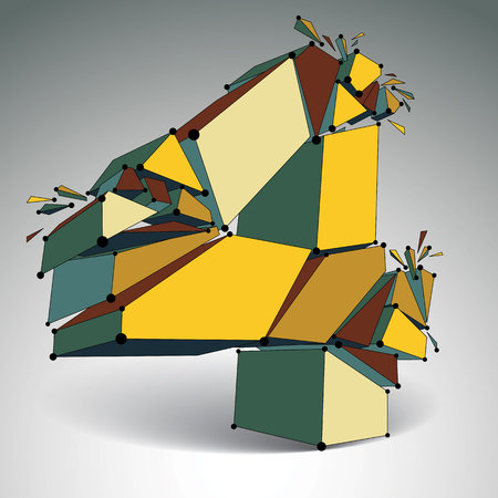 Vector dimensional wireframe number 4, colorful demolished numeration with fragments. 3d mesh technology element broken into pieces.のイラスト素材
