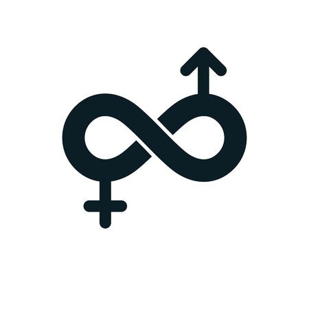 Love Forever conceptual logo, vector symbol created with infinity loop and male Mars an female Venus signs. Relationship creative idea.のイラスト素材