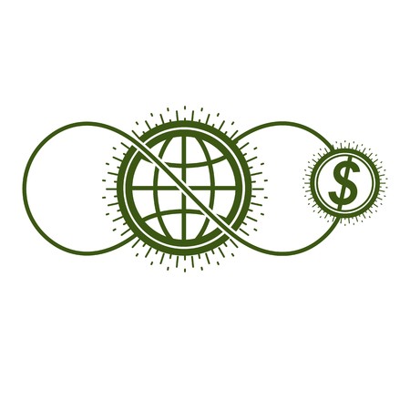 Global Cooperation and Business conceptual logo, unique vector symbol created with different elements. Global Financial System. World Economy.のイラスト素材
