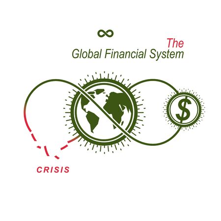 The Crisis in Global Financial System conceptual logo, unique vector symbol. Banking system.のイラスト素材