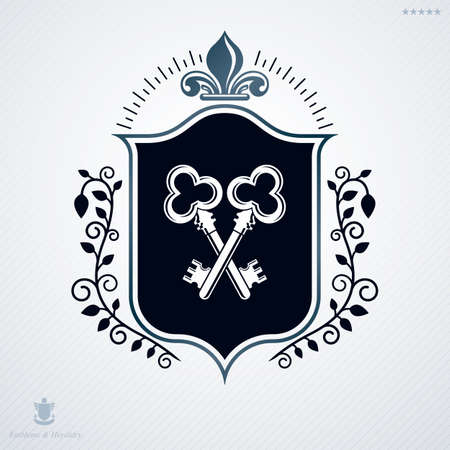 Heraldic Coat of Arms made with graphic elements, vector illustration created in vintage design.のイラスト素材