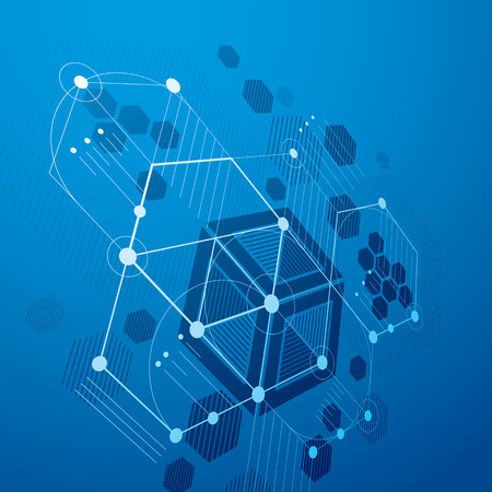 3d vector abstract blue background created in Bauhaus retro style. Dimensional modern geometric composition can be used as templates and layouts.のイラスト素材