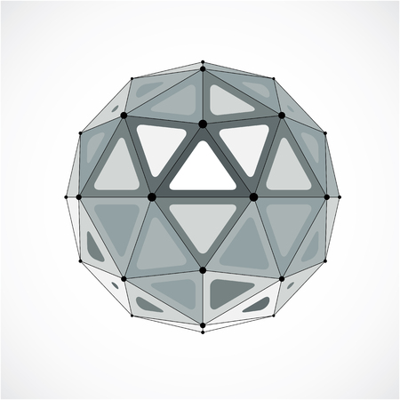 3d vector low poly spherical object with black connected lines and dots, geometric monochrome wireframe shape. Perspective orb created with triangular facets.のイラスト素材