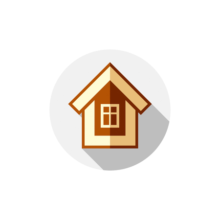 Property symbol, vector house constructed with bricks. Real estate agency theme. Round sign with home illustration.のイラスト素材
