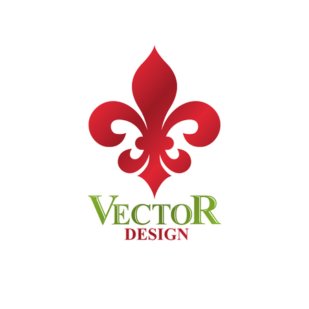 Vintage heraldic vector insignia composed with lily flower royal symbol. Eco friendly product logo, environment protection theme illustration.のイラスト素材