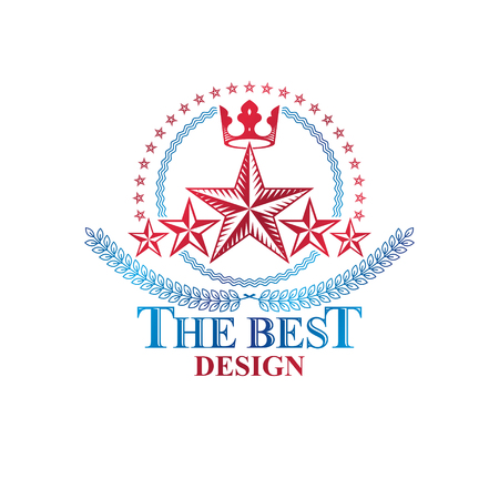Ancient Star emblem decorated with imperial crown and laurel wreath. Heraldic vector design element, 5 stars award symbol.  Retro style label, heraldry logo.のイラスト素材