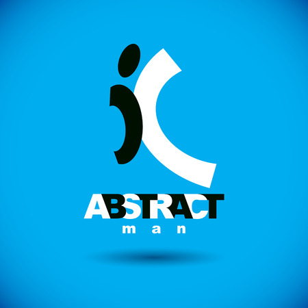 Vector illustration of happy abstract  man with raised reaching up. Successful business career emblem. Corporate development symbol. Freedom creative logo.のイラスト素材