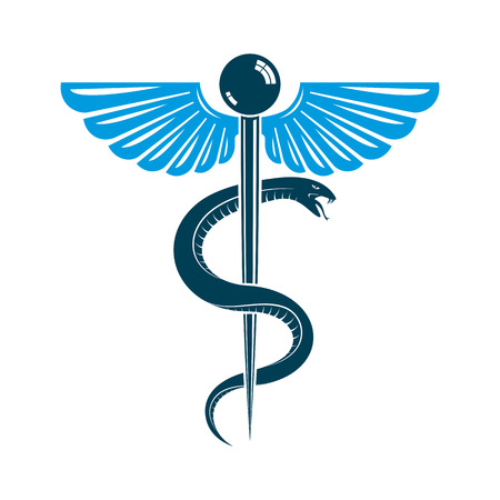 Caduceus medical symbol, graphic vector emblem created with wings and snakes.のイラスト素材