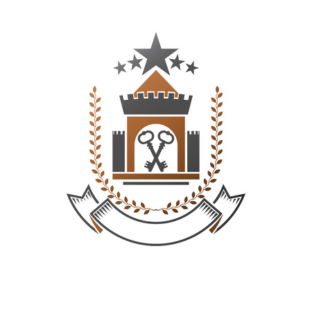 Ancient Fortress emblem. Heraldic Coat of Arms, vintage vector logo. Antique logotype in old style on isolated white background.のイラスト素材