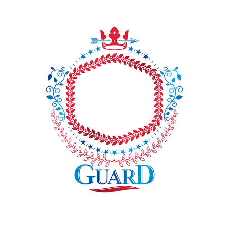 Graphic insignia made with imperial Crown and sharp spear. Heraldic Coat of Arms, vintage vector logo.のイラスト素材