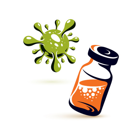 Vector medical vial illustration isolated on white. Epidemic vaccination conceptのイラスト素材