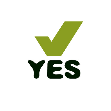 Vector green checkbox with yes word. Confirmation symbol isolated on white.のイラスト素材