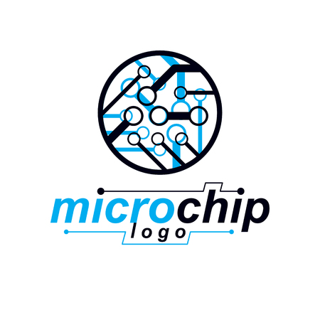 Cybernetic element. Vector abstract circular circuit board illustration. Technology microchip logo.のイラスト素材
