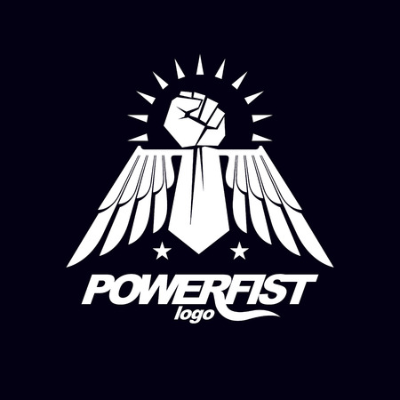 Vector illustration of a clenched fist raised up. Boxing club abstract emblem can be used as tattoo.のイラスト素材