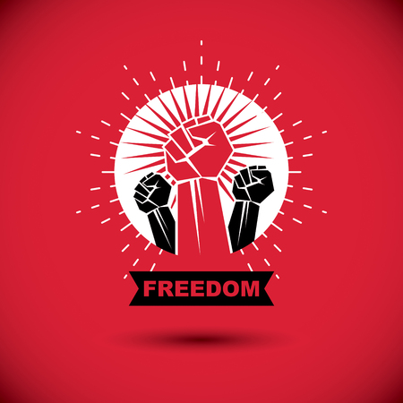 Vector illustration created with clenched fist of a strong man. People demonstration, fighting for their rights and freedom.のイラスト素材
