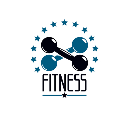 Gym and fitness logo template, retro style vector emblem. With dumbbell.のイラスト素材