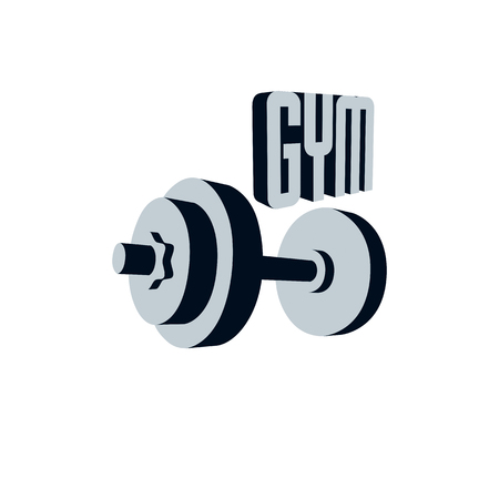 Fitness and heavyweight gym sport club logotype template, retro stylized vector emblem or badge. With barbell.のイラスト素材