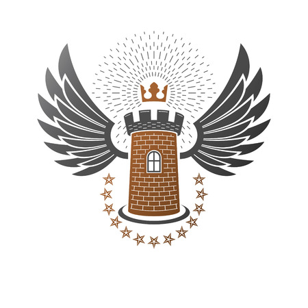 Ancient Bastion emblem. Heraldic vector design element. Retro style label, heraldry logo. Antique logotype on isolated white background.のイラスト素材