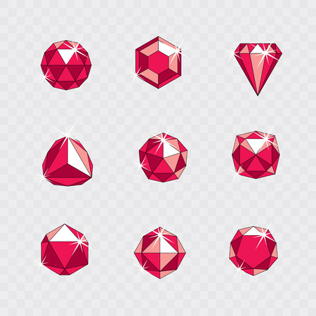 Set of vector glossy red ruby gems illustrations. Creative business logo.のイラスト素材
