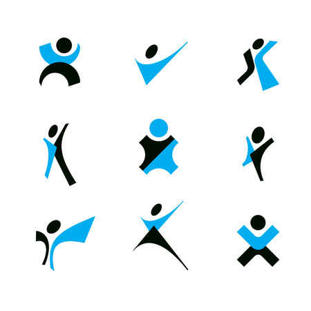 Vector illustration of excited abstract man with arms reaching up. Corporate development logo.のイラスト素材