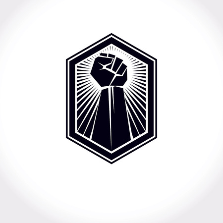 Revolution leader abstract sign, vector red clenched fist raised up. Can be used as tattoo.のイラスト素材