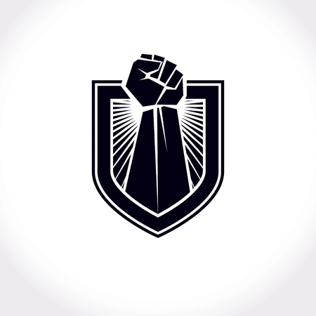 Proletarian leader abstract symbol, vector red clenched fist raised up.のイラスト素材