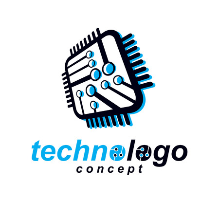 A Vector abstract technology monochrome circuit board. High tech digital square scheme of electronic device. Modern innovation technologies logo.のイラスト素材