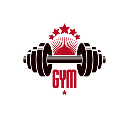 Bodybuilding and fitness sport logo templates, retro style vector emblem. With barbell.のイラスト素材