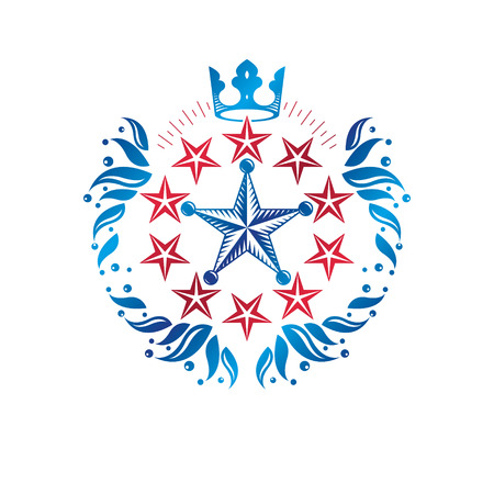 Military Star emblem, victory award symbol created using imperial crown and floral ornament.  Heraldic Coat of Arms decorative logo isolated vector illustration.のイラスト素材
