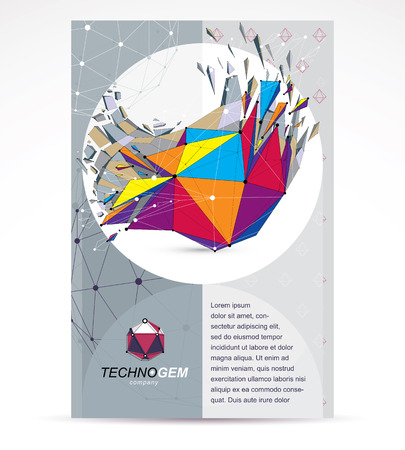 New technology theme booklet cover design, front page. Abstract three-dimensional colorful deformed shape, vector design element, explosion effect.のイラスト素材