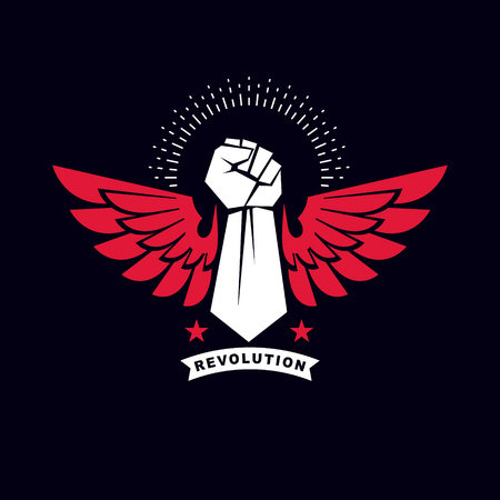 Vector illustration of a clenched fist raised up. Boxing club abstract emblem can be used as tattoo.のイラスト素材