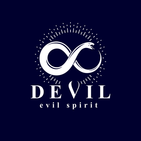 Vector snake symbol created in the shape of limitless. Evil spirit black graphic vector emblemのイラスト素材