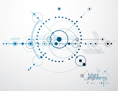Technical plan, abstract engineering draft for use in graphic and web design. Vector drawing of industrial system created with lines and circles.のイラスト素材