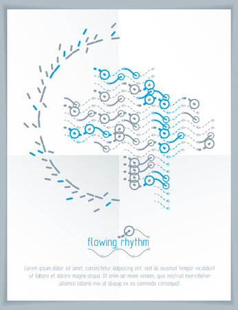 Abstract wavy lines rhythm pattern for use in graphic and web design. Vector technology flyer template.のイラスト素材