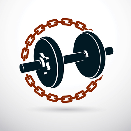Dumbbell vector illustration surrounded by iron chain. Fitness workout and power lifting.のイラスト素材