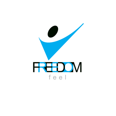 Vector abstract  man with raised reaching up. Corporate leader metaphor illustration. Freedom creative logo, symbol isolated on white background.のイラスト素材