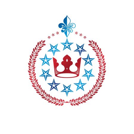 Majestic Crown emblem. Heraldic Coat of Arms decorative logo isolated vector illustration. Retro logotype on white background.のイラスト素材